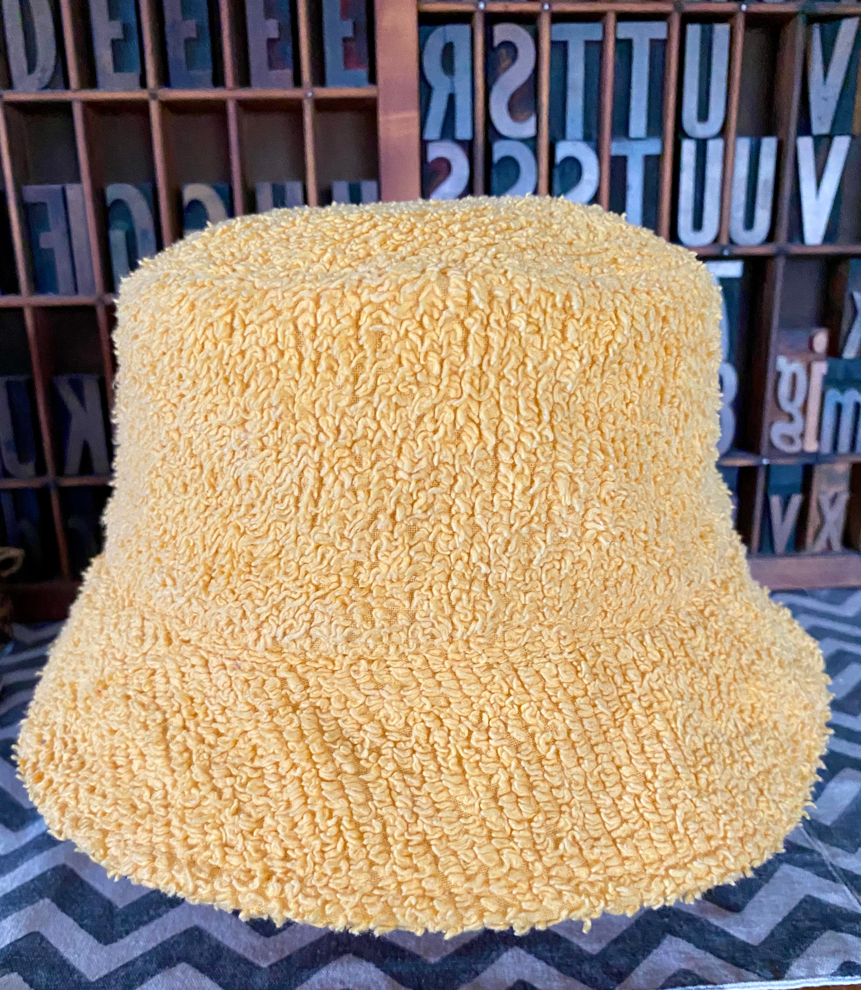 Bucket Hat - Upcycled Chenille Bedspread - Yellow