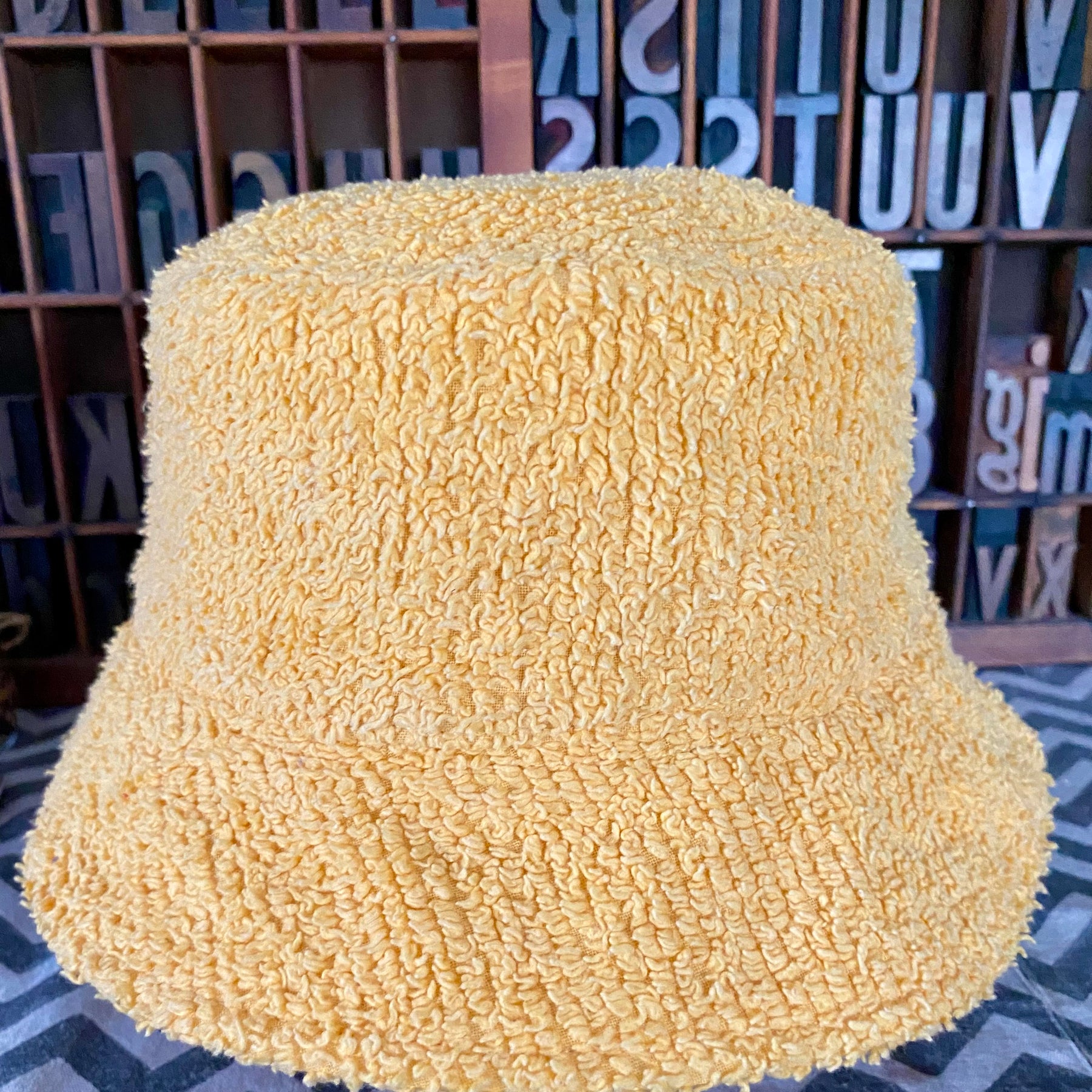 Bucket Hat - Upcycled Chenille Bedspread - Yellow