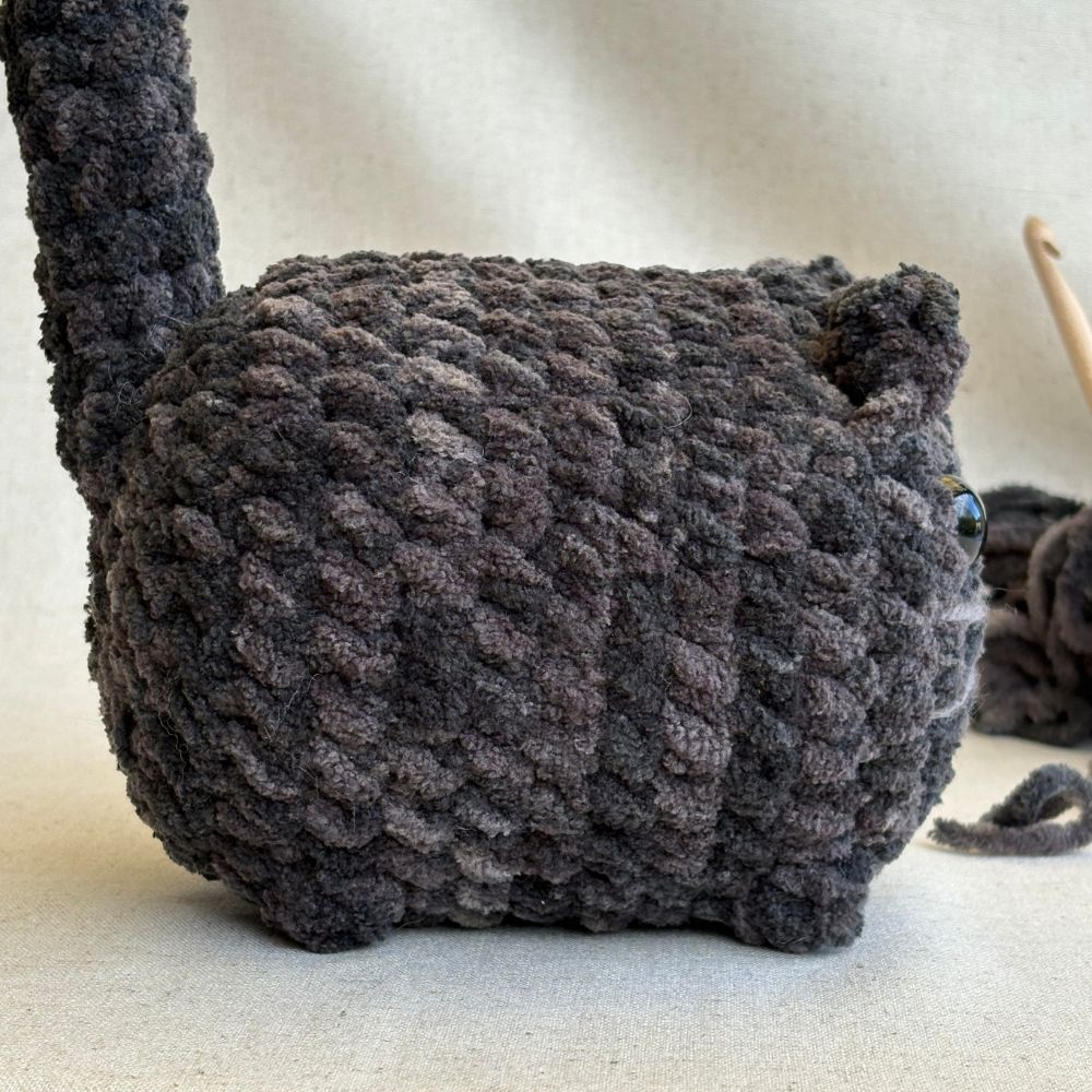 'BOO' Crochet Loaf Cat - Dark Grey