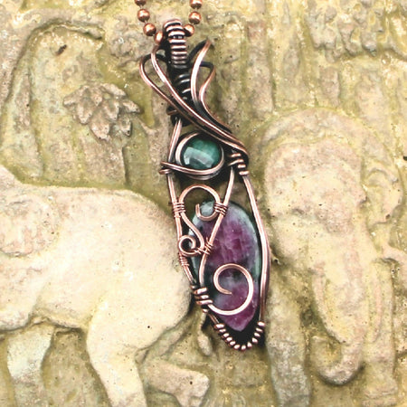 Ruby in Zoisite with Natural Emerald in Copper with chain