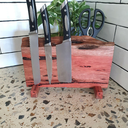 Magnetic Nine Knife Block,Made Western Australia of Jarrah Timber , Kitchen Utensil Holder, Perfect Fifth Anniversary Present