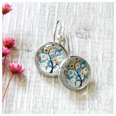 Tree of Life Colourful Earrings in dangles, studs or clip ons