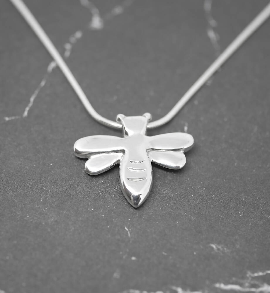 Honeybee - Handmade Sterling Silver Bee Pendant with Snake Chain
