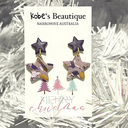 Purple Christmas Star Earrings with Purple Star Tops