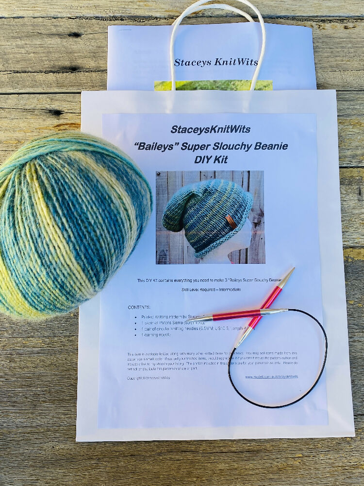 Slouchy Beanie Knitting Kit, Knit 3 Beanies DIY Kit