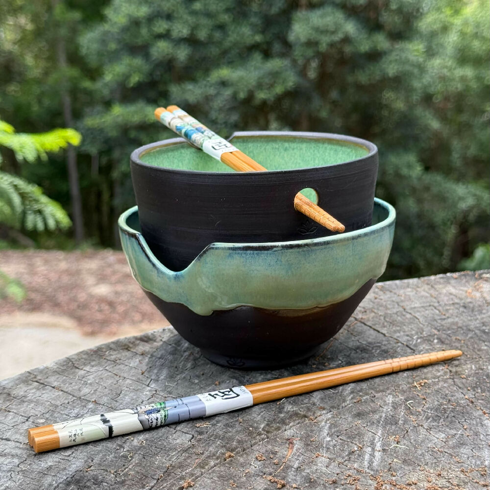 Australian-Ceramic-Pottery-Artist-Ana-Ceramica-Home-Decor-Kitchen-and-Dining-Servingware-donburi-bowl-with-chopsticks-black-clay-wheel-thrown-pottery