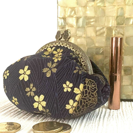 Little Dumpling Purse - Japanese navy and gold floral