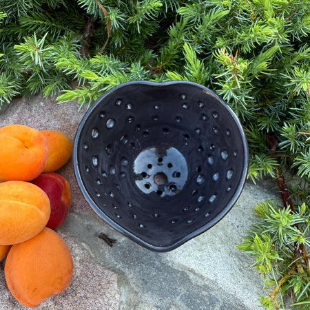 Heart Berry Bowl Colander | Black Clay | Wheel Thrown Pottery