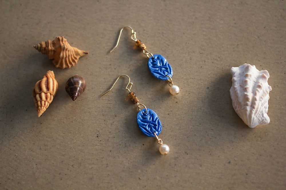 Blue Painted Clay Dangle Earrings
