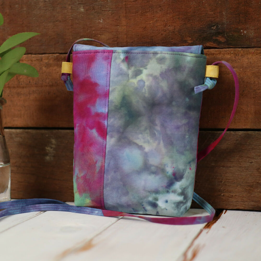 Ice Dyed Small Messenger/Cross Body Bag, Fuchsia and Blue