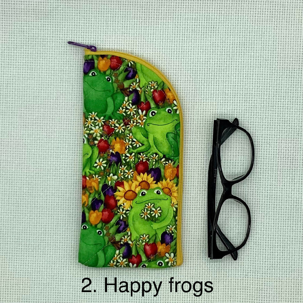 Frogs curved top zip pouch for glasses, phones, handbag organiser, etc.