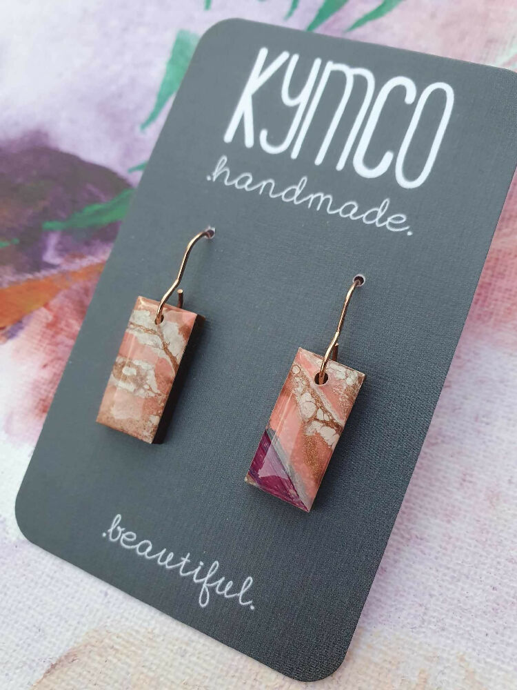 Aurora Collection| Rectangle hook resin earrings | Purple Pink