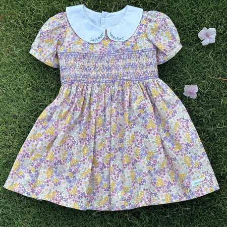 Spring Floral Dress with Hand Embroidered Collar