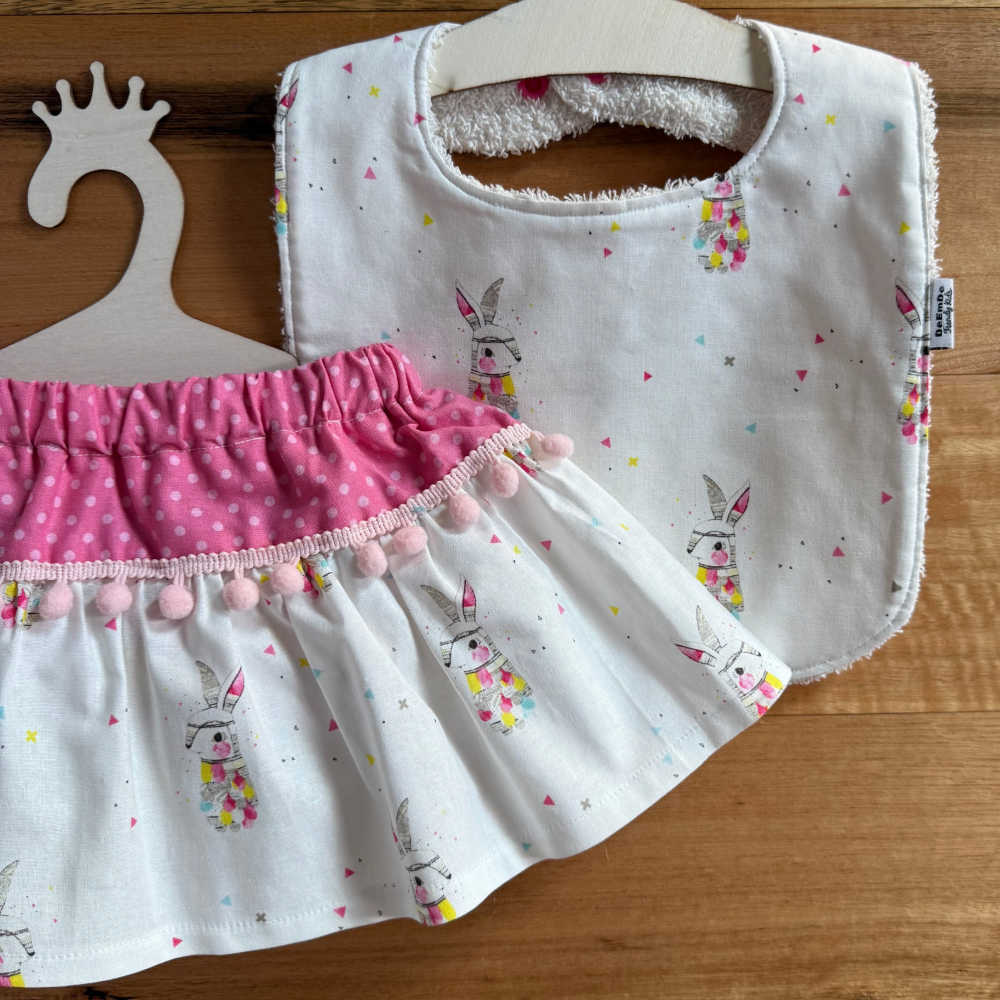 Handmade Baby Skirt with attached Nappy Cover | Bib | Size 6mths