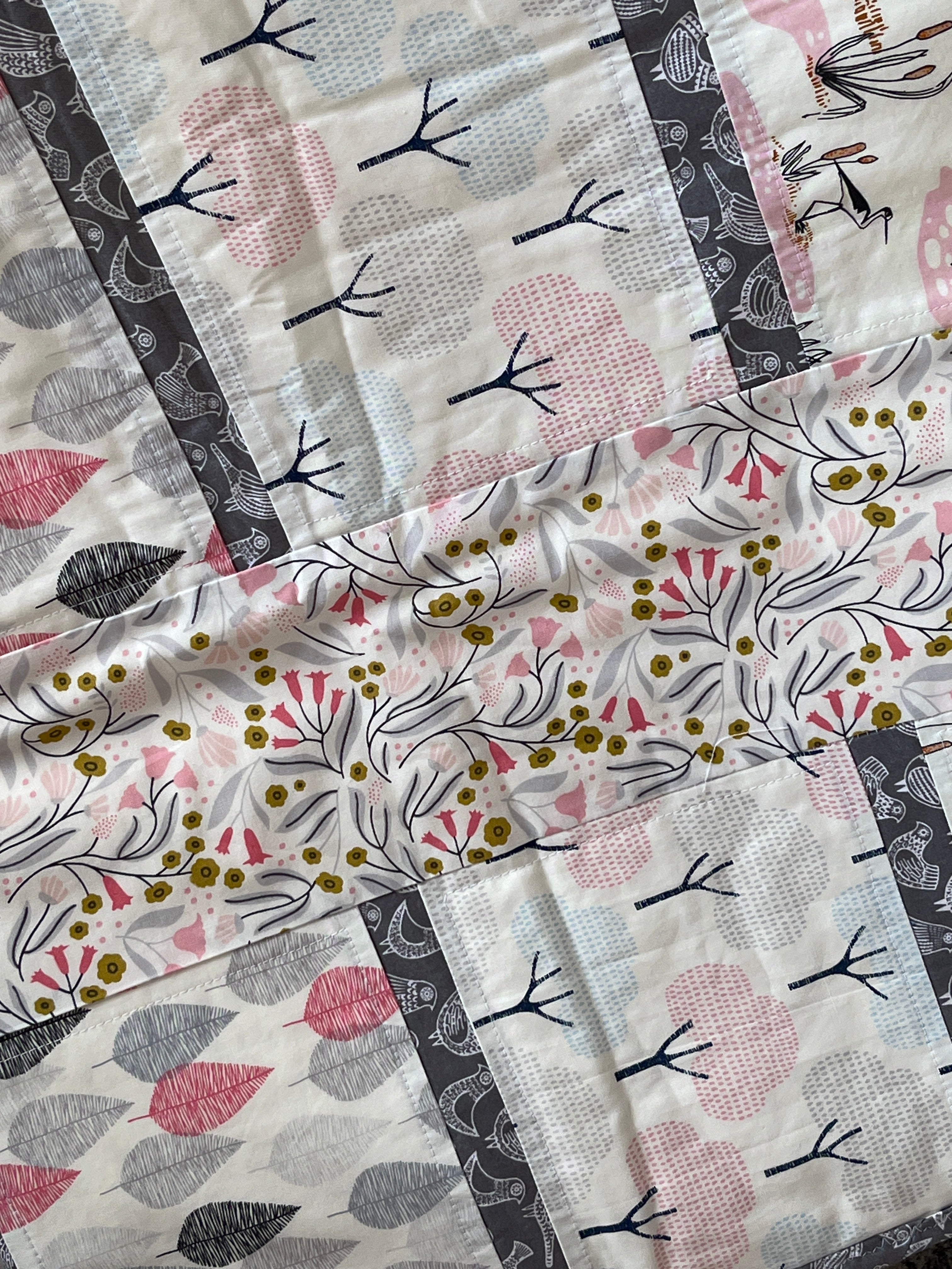 Handmade Organic Fabric Tummy Time Mat | Pink and Grey