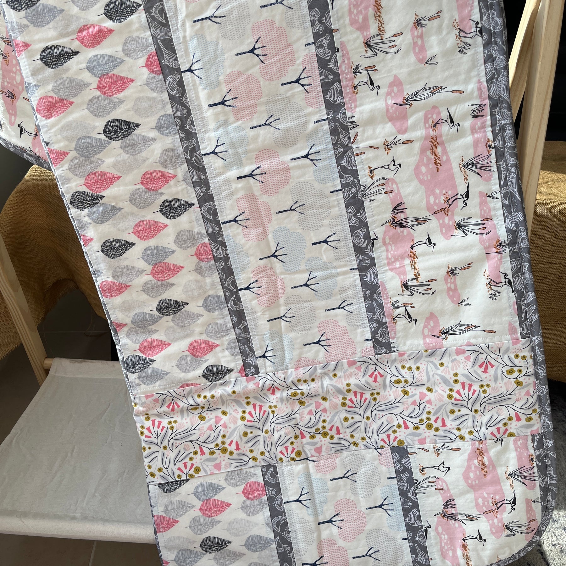Handmade Organic Fabric Tummy Time Mat | Pink and Grey