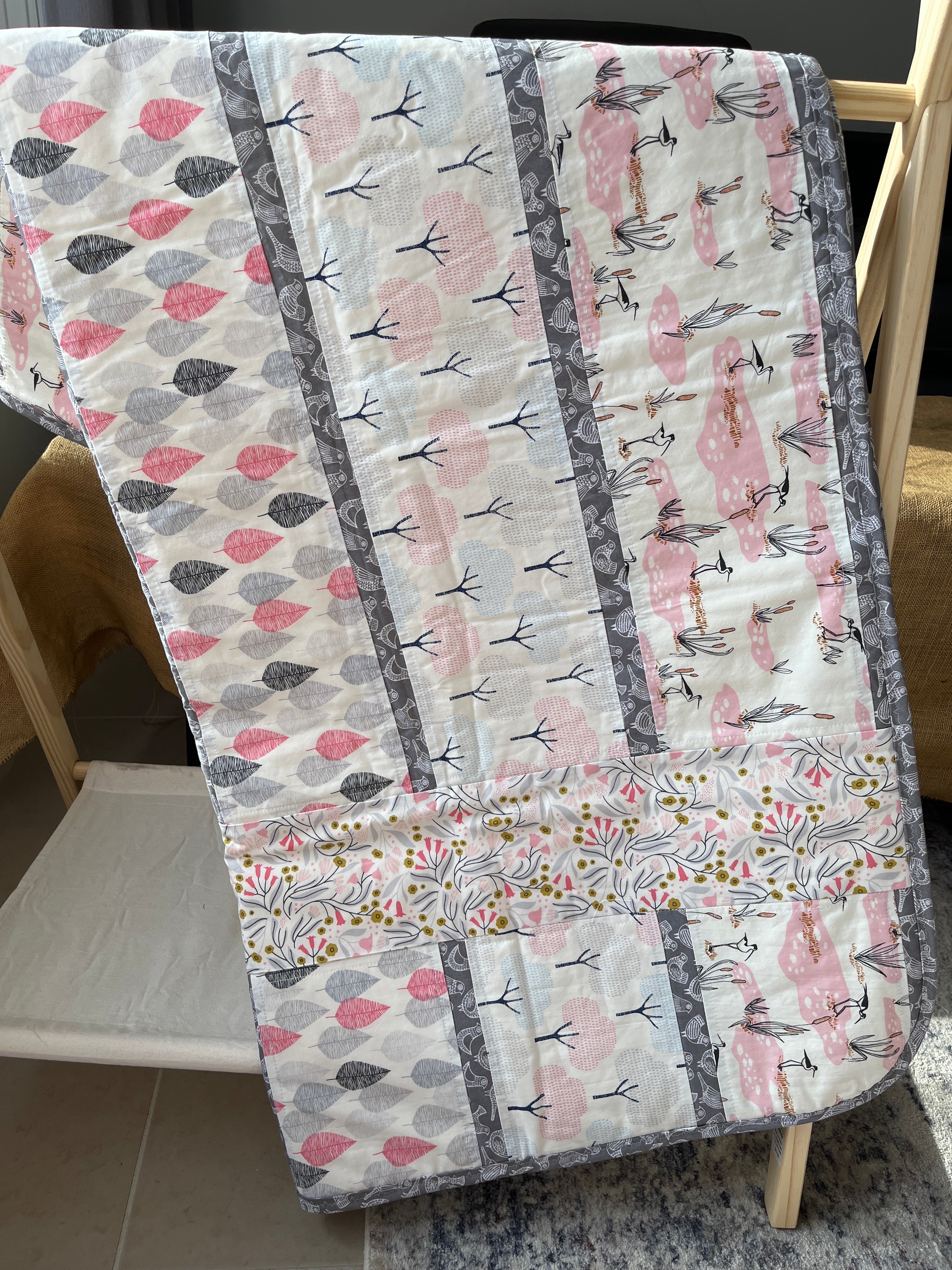 Handmade Organic Fabric Tummy Time Mat | Pink and Grey