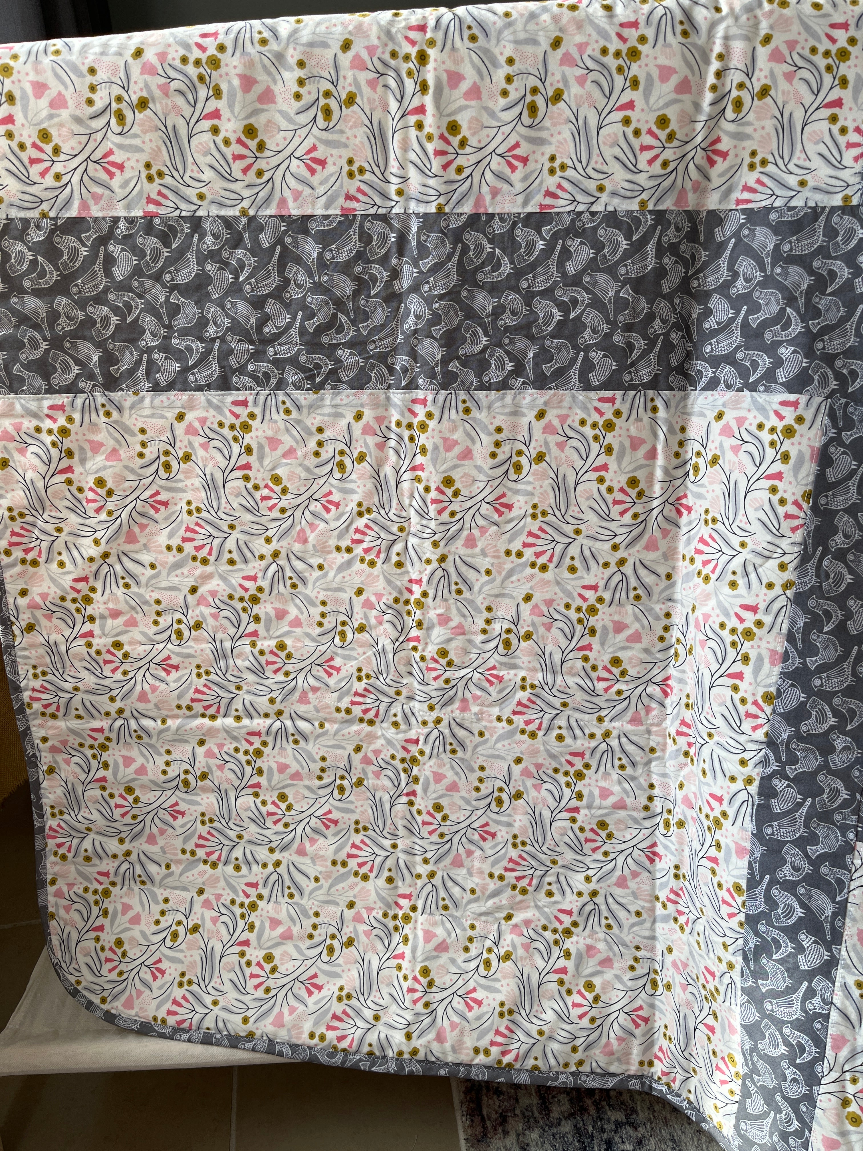 Handmade Organic Fabric Tummy Time Mat | Pink and Grey