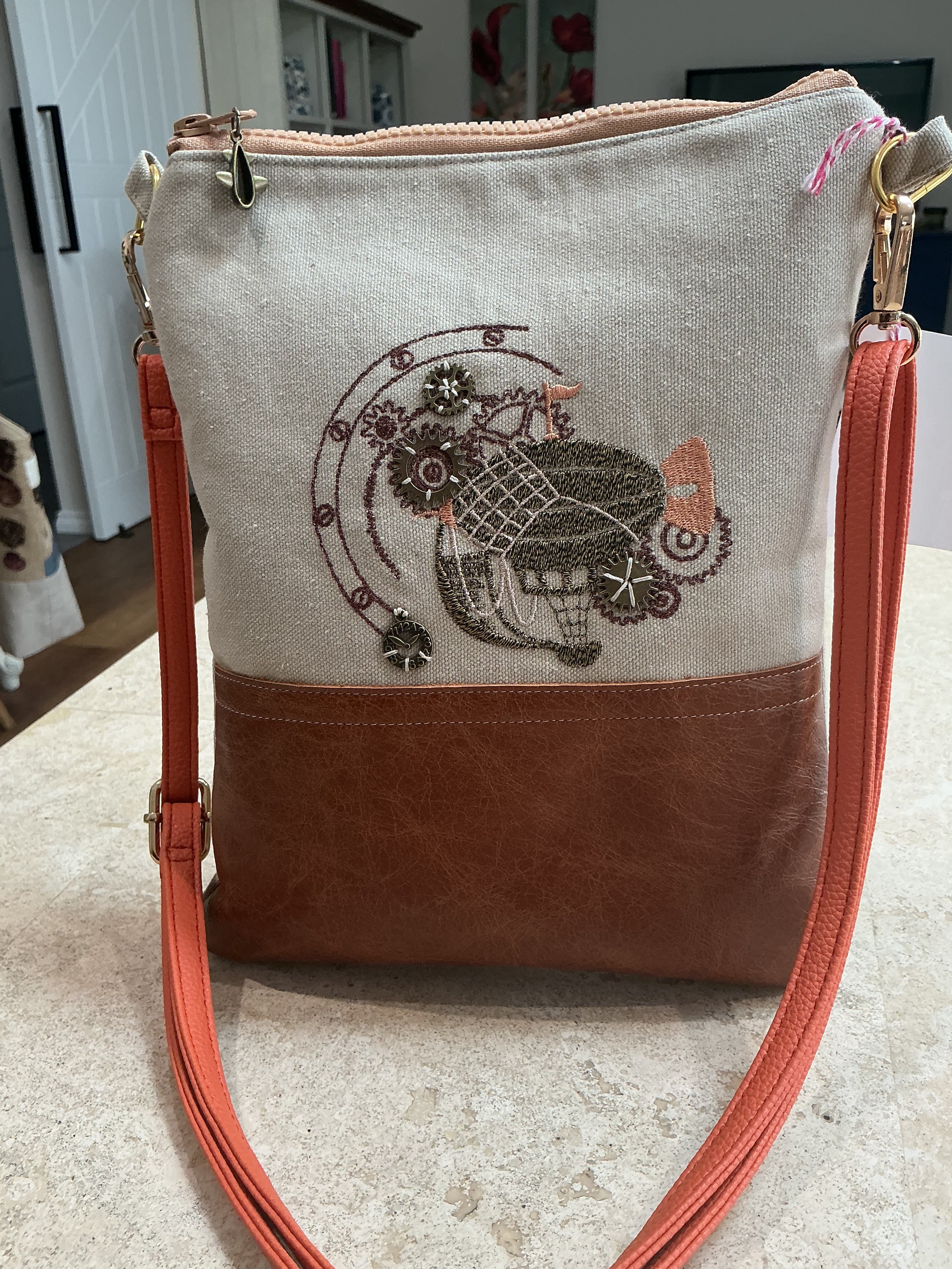 Steampunk crossover body bag leather bottom