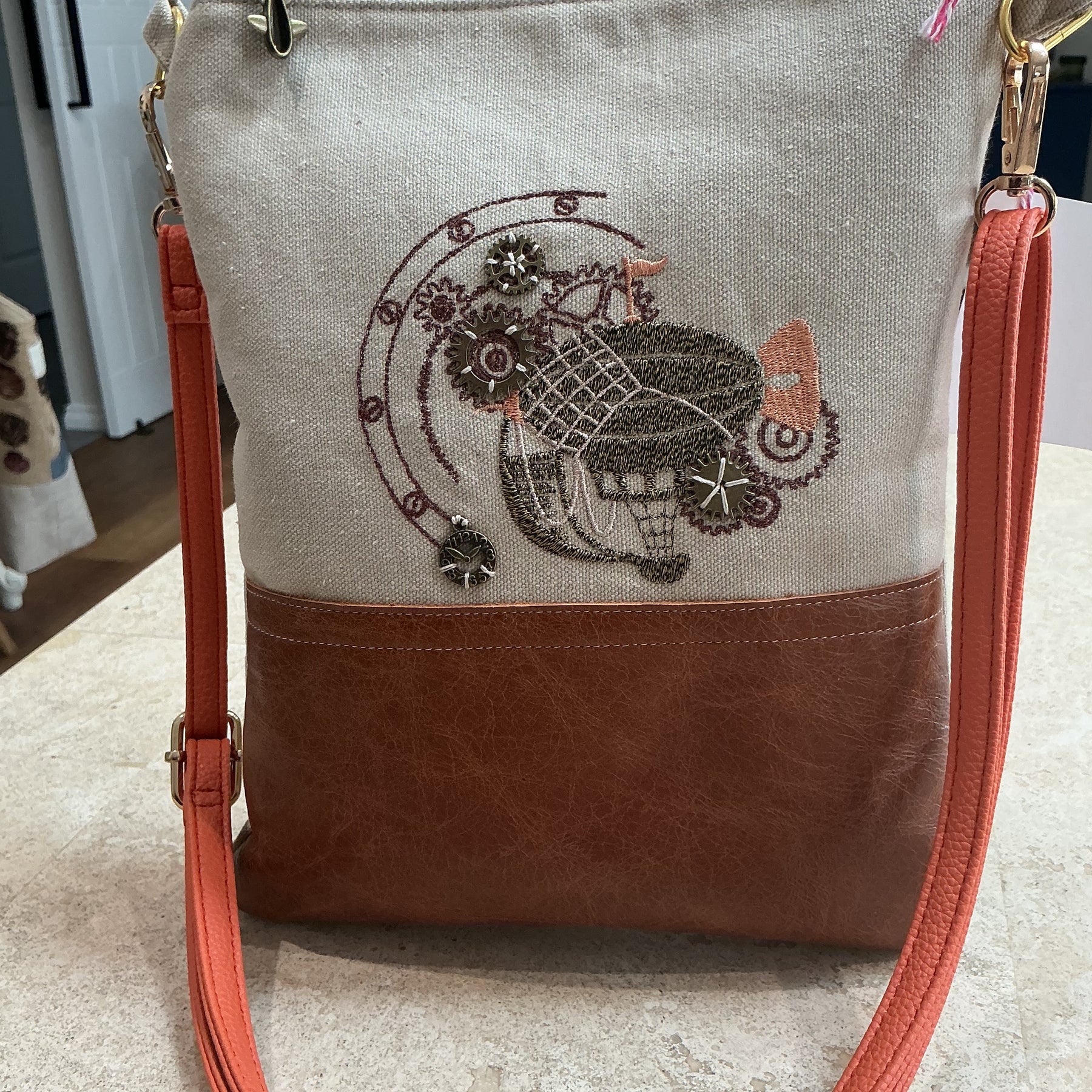 Steampunk crossover body bag leather bottom