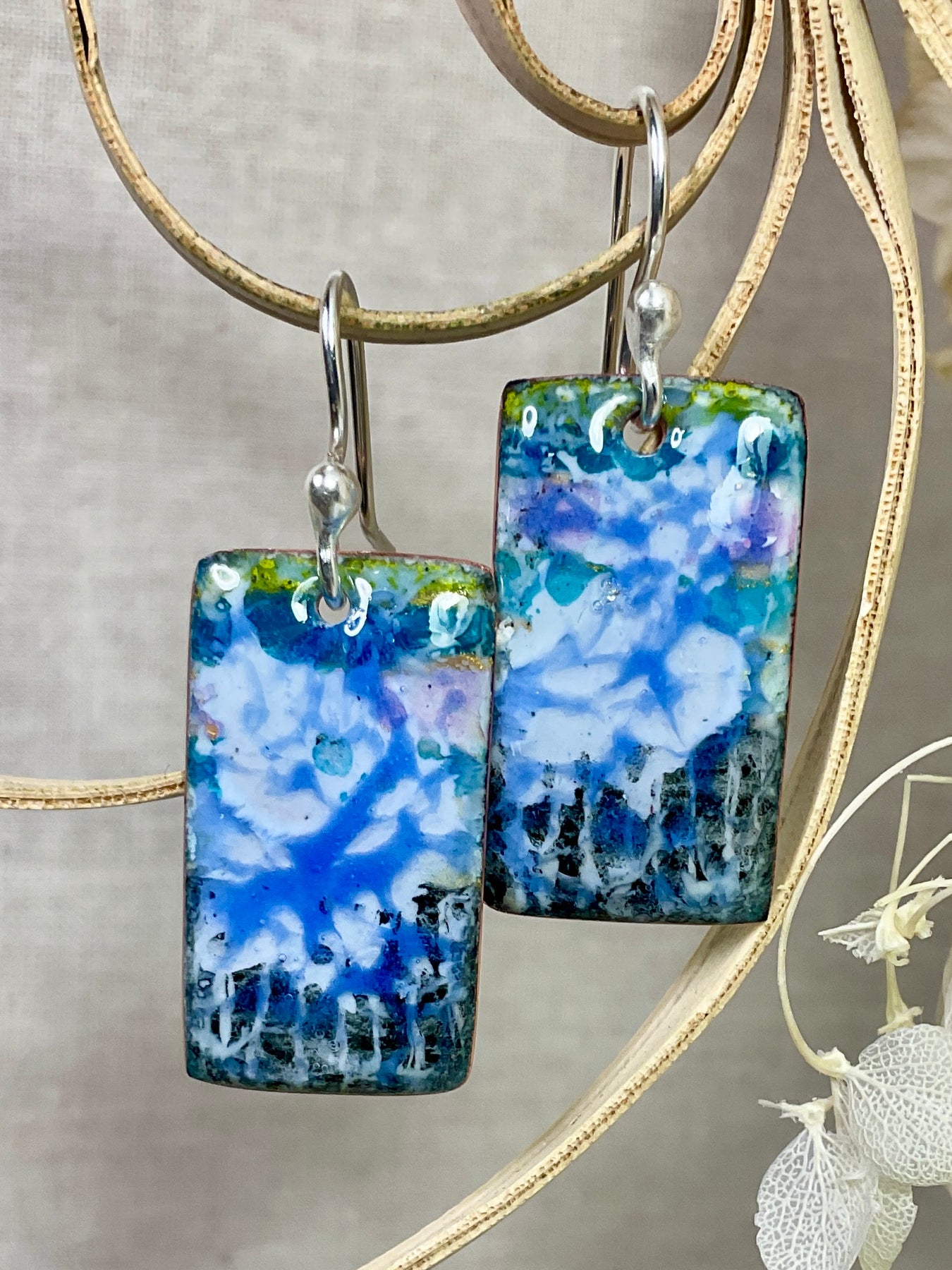 Multi coloured abstract enamel earrings. Handmade