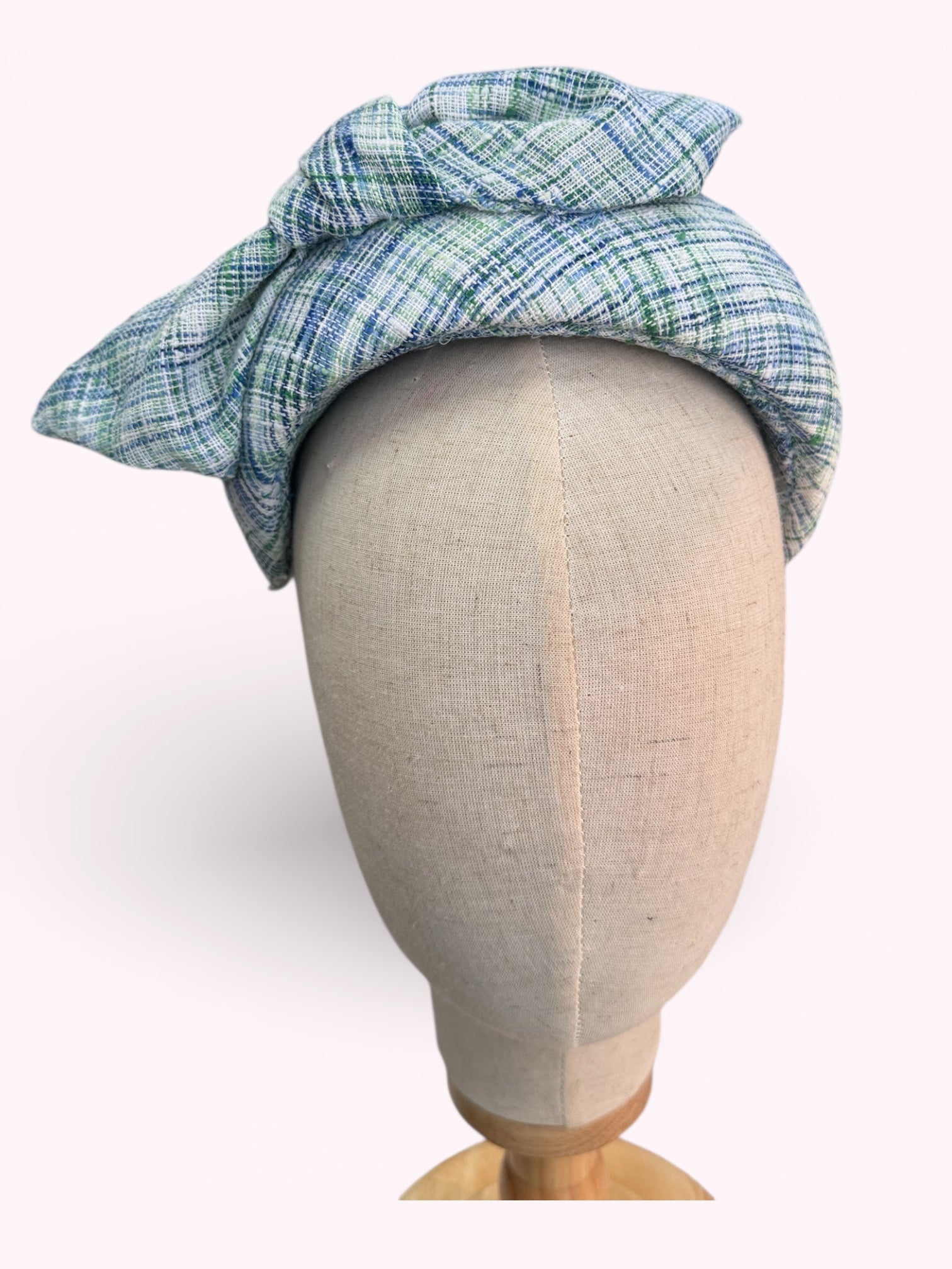 Green Blue Tartan Silk Headband