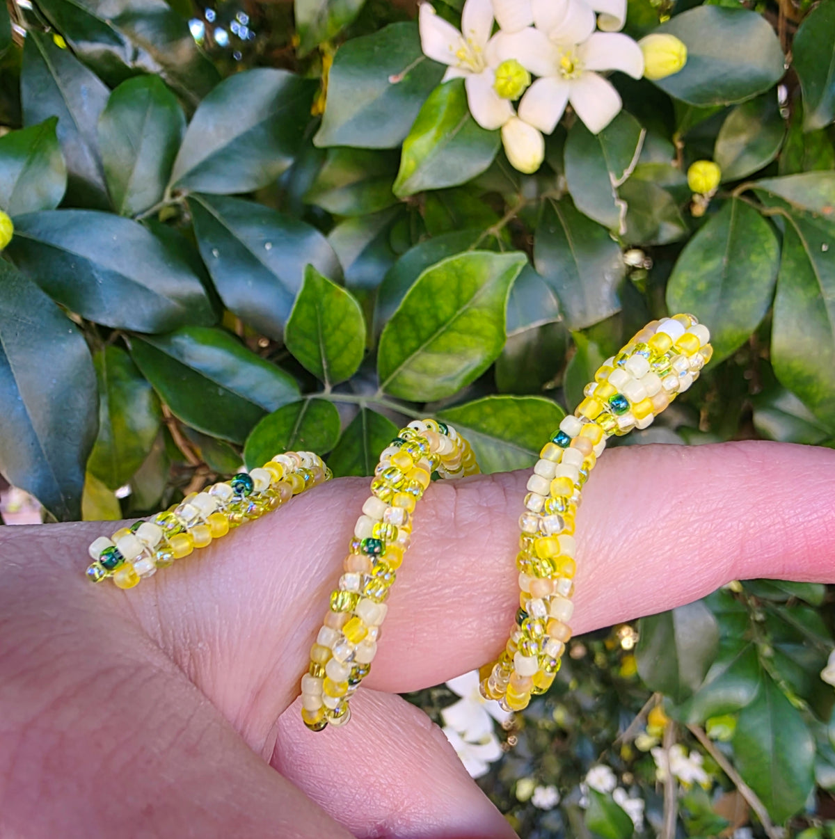 Flexible Beaded Snake Ring - Mellow Yellow
