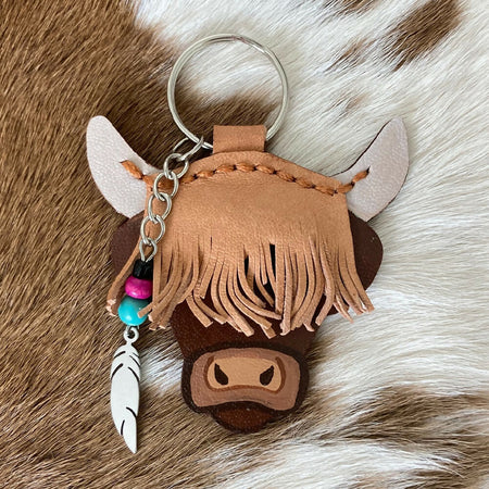 Leather highland cow keyring/charm