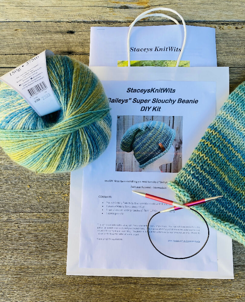 Slouchy Beanie Knitting Kit, Knit 3 Beanies DIY Kit