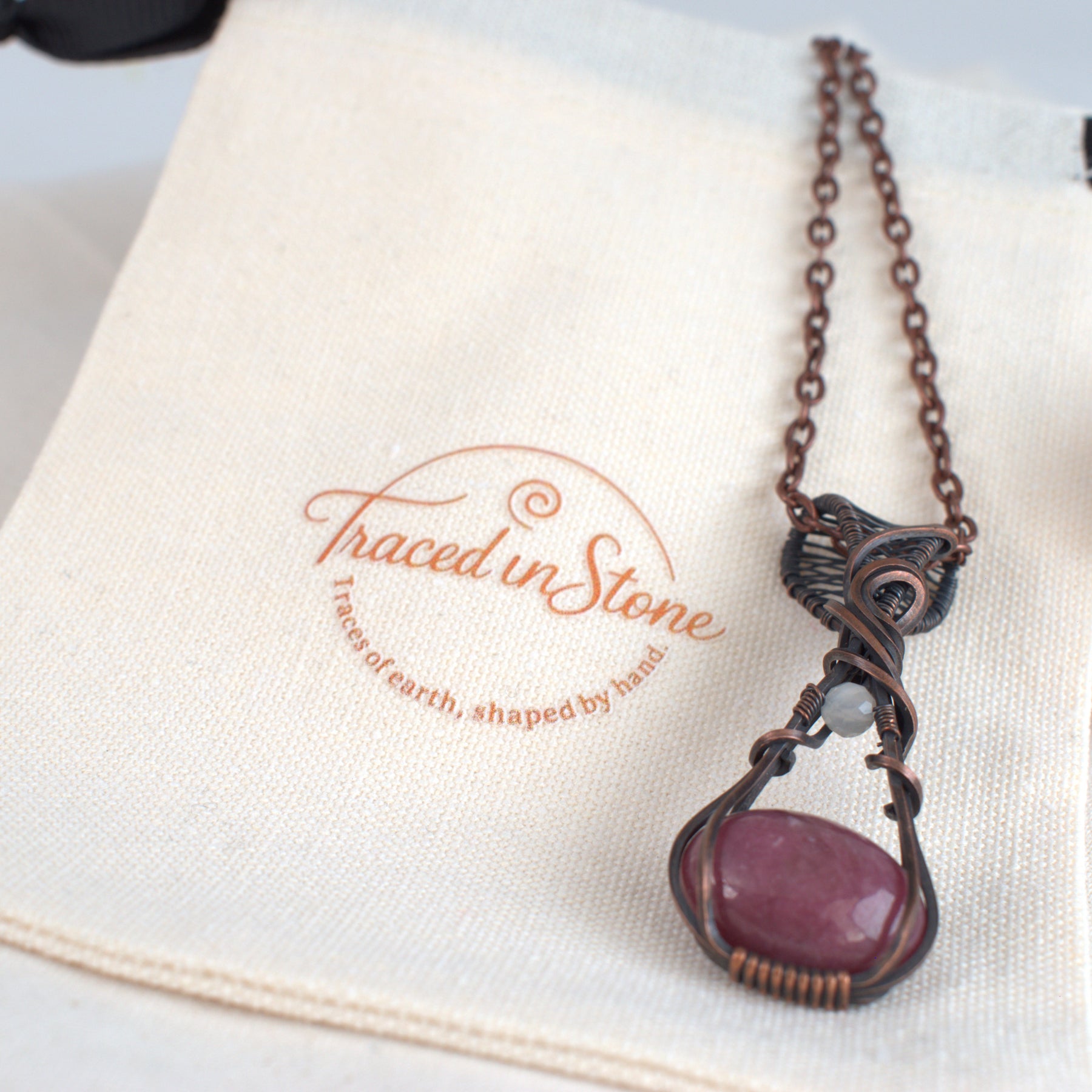 Wild Heather – Rhodonite & Moonstone Copper Pendant