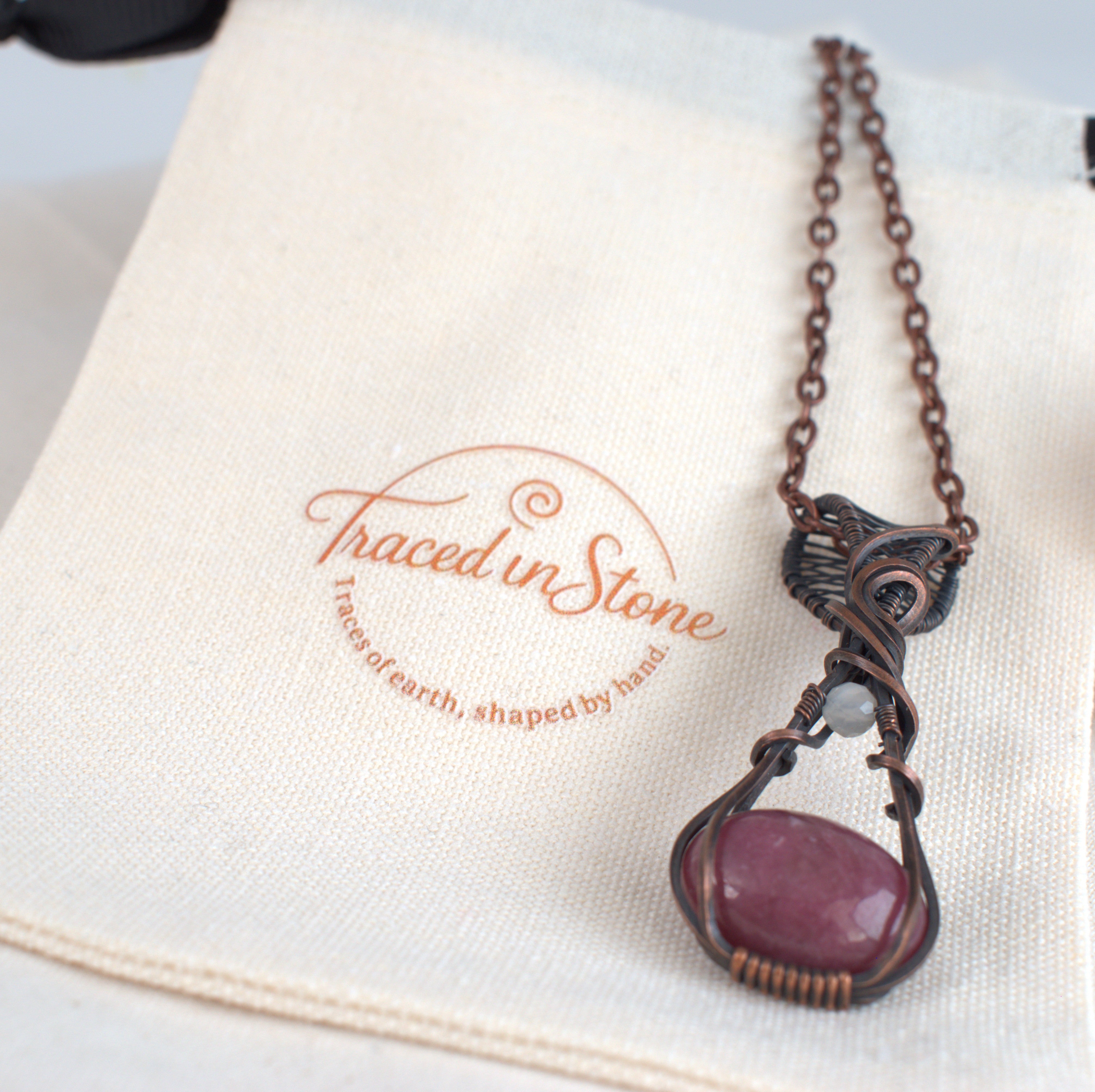 Wild Heather – Rhodonite & Moonstone Copper Pendant