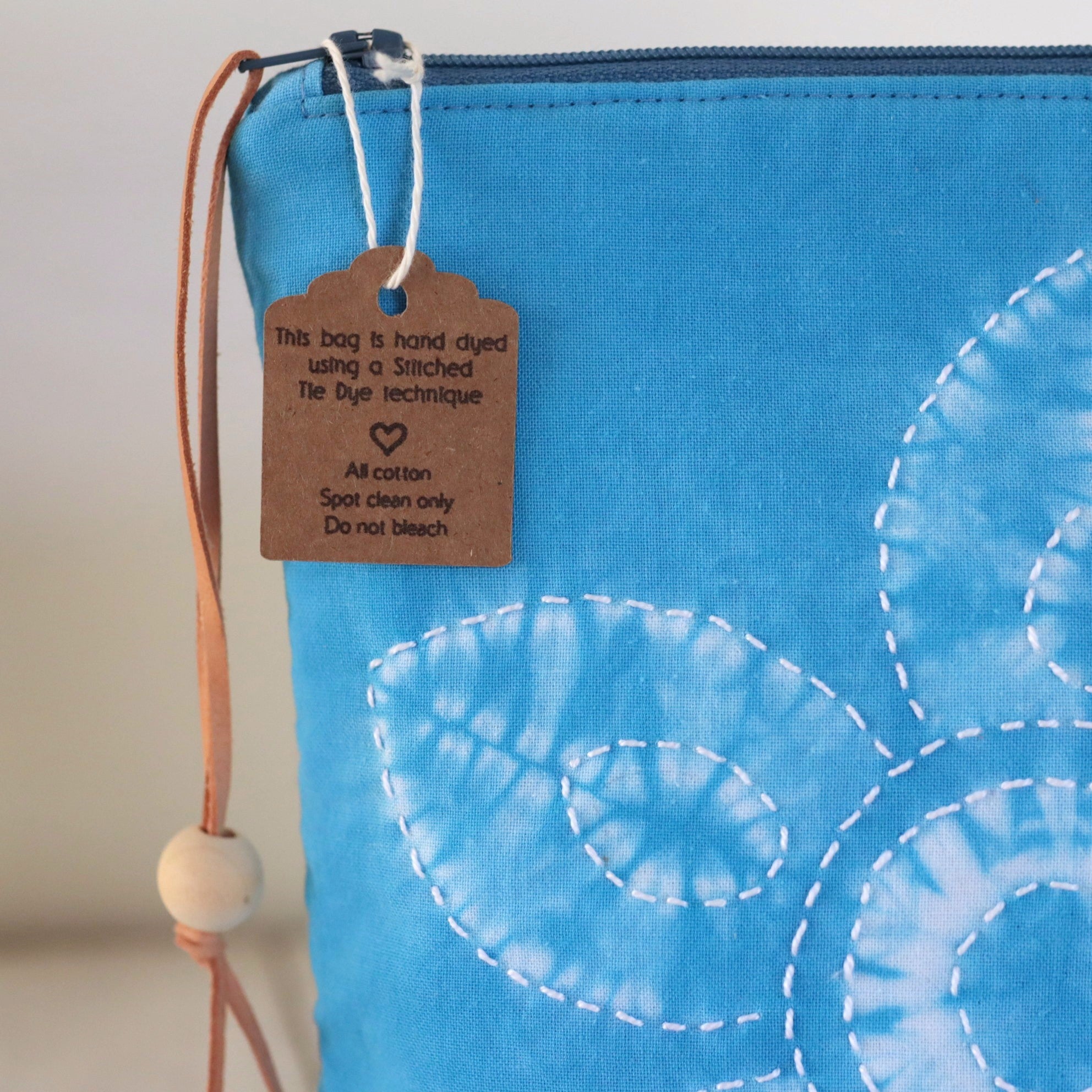 Shibori Dyed Zipper Bag, Blue