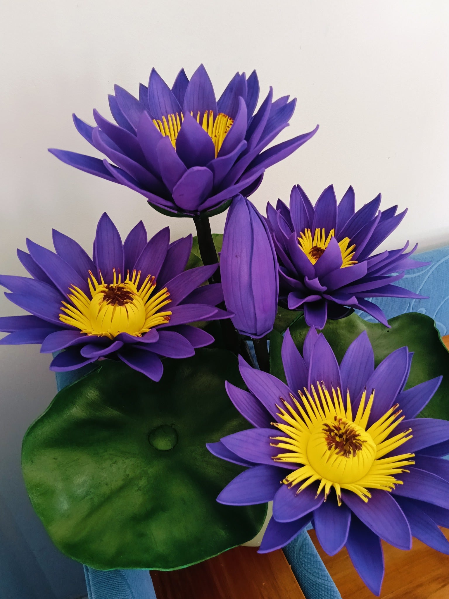 Purple Water Lily Flower Arrangement | Artificial Floral Décor | Pot Not Included