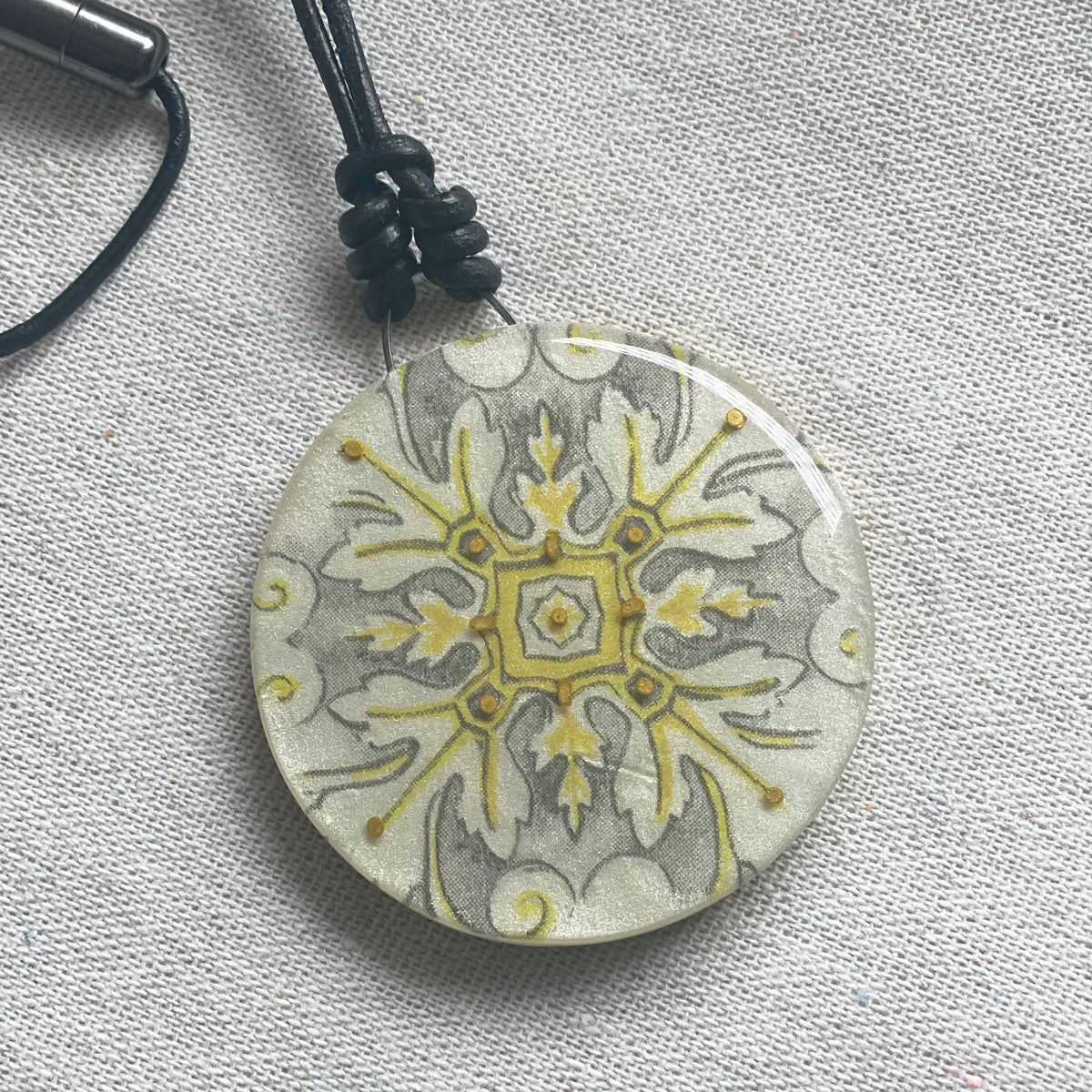 Polymer Clay Mandala Pendant - Golden Sands