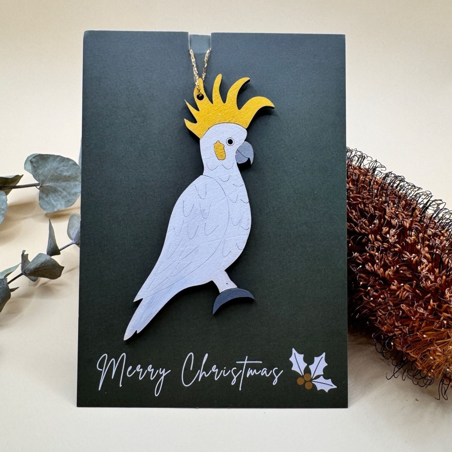 Sulphur Crested White Cockatoo Hand Painted Christmas Decoration