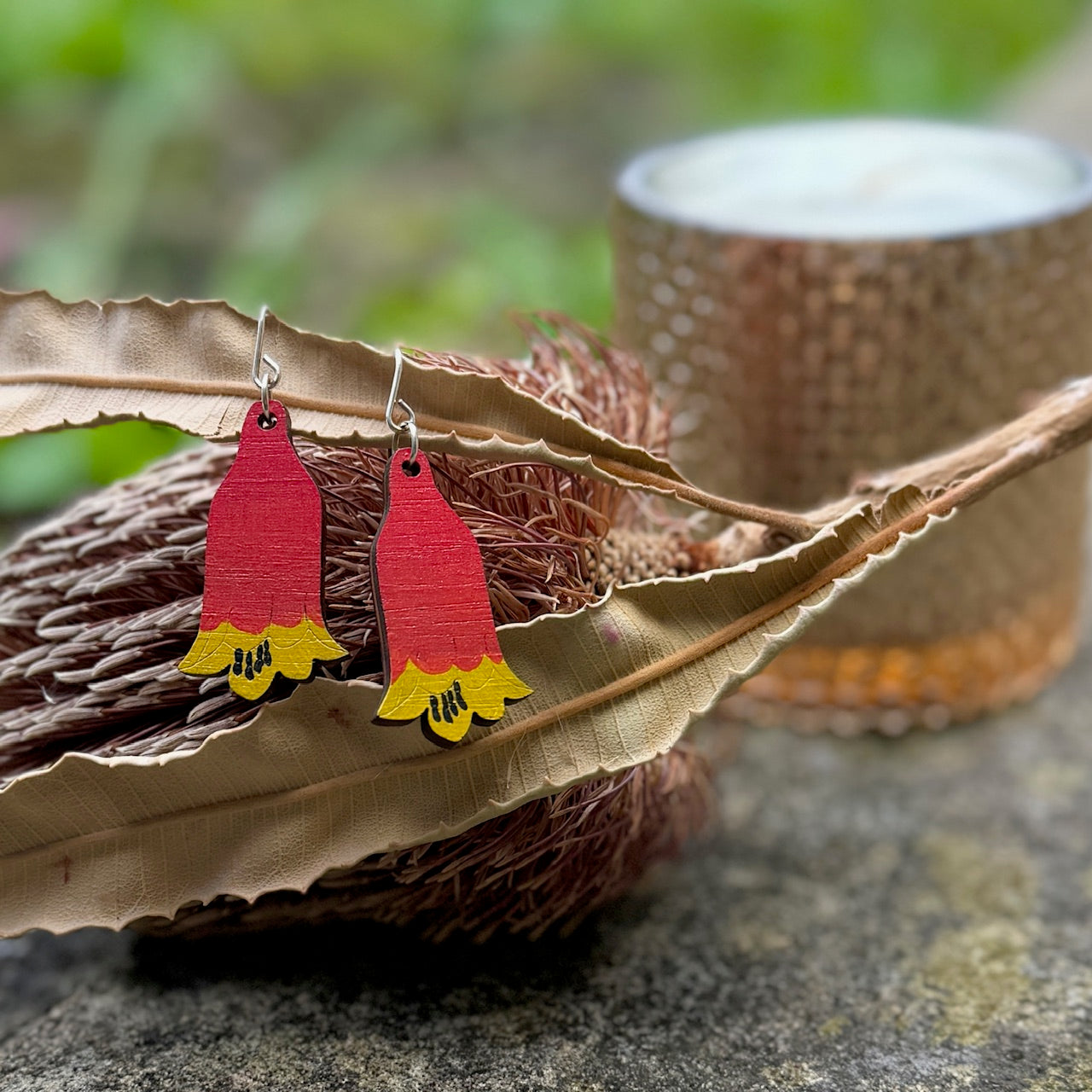 Christmas Bell Flower Hand Painted Earrings