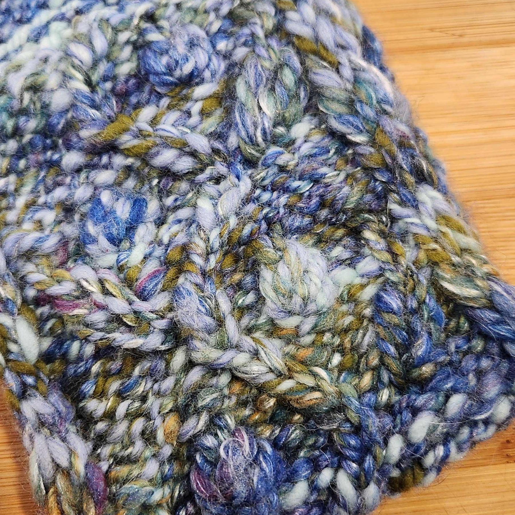Hand Spun, hand Knitted Blue and Green Botanical Head Band