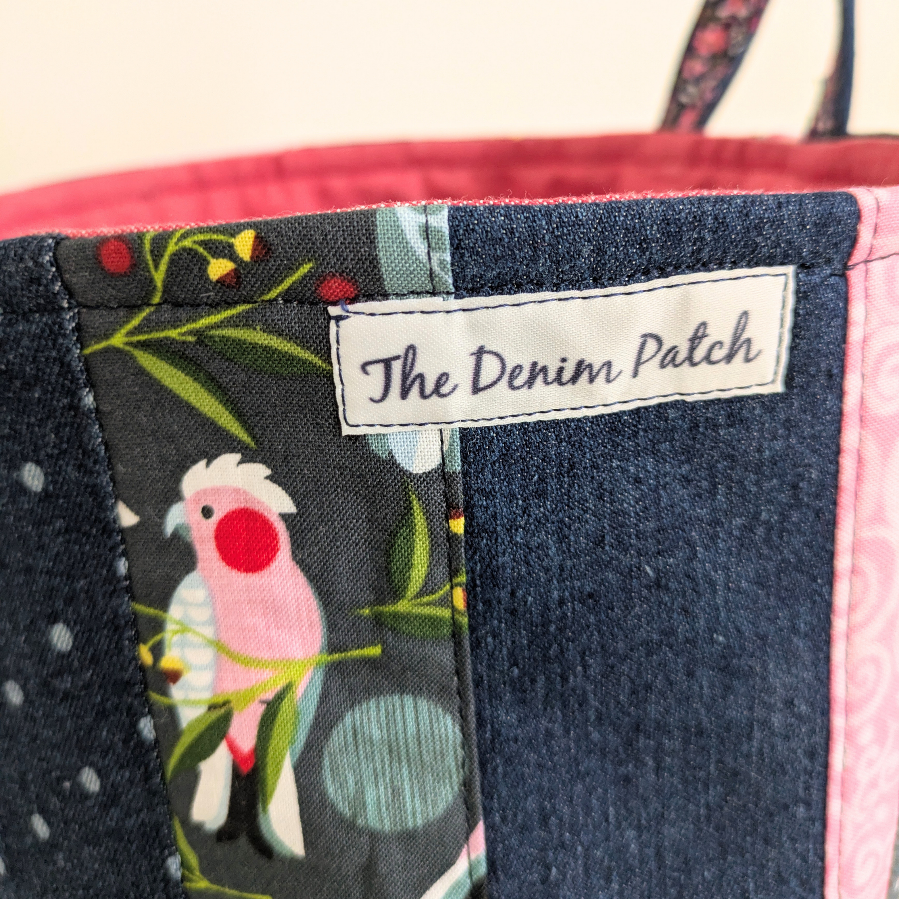 Upcycled Denim, Storage Basket, Australian Pink Galah