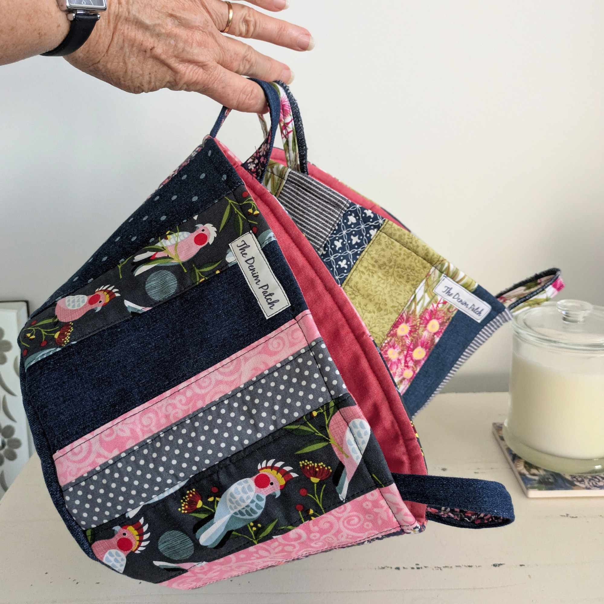 Upcycled Denim, Storage Basket, Australian Pink Galah