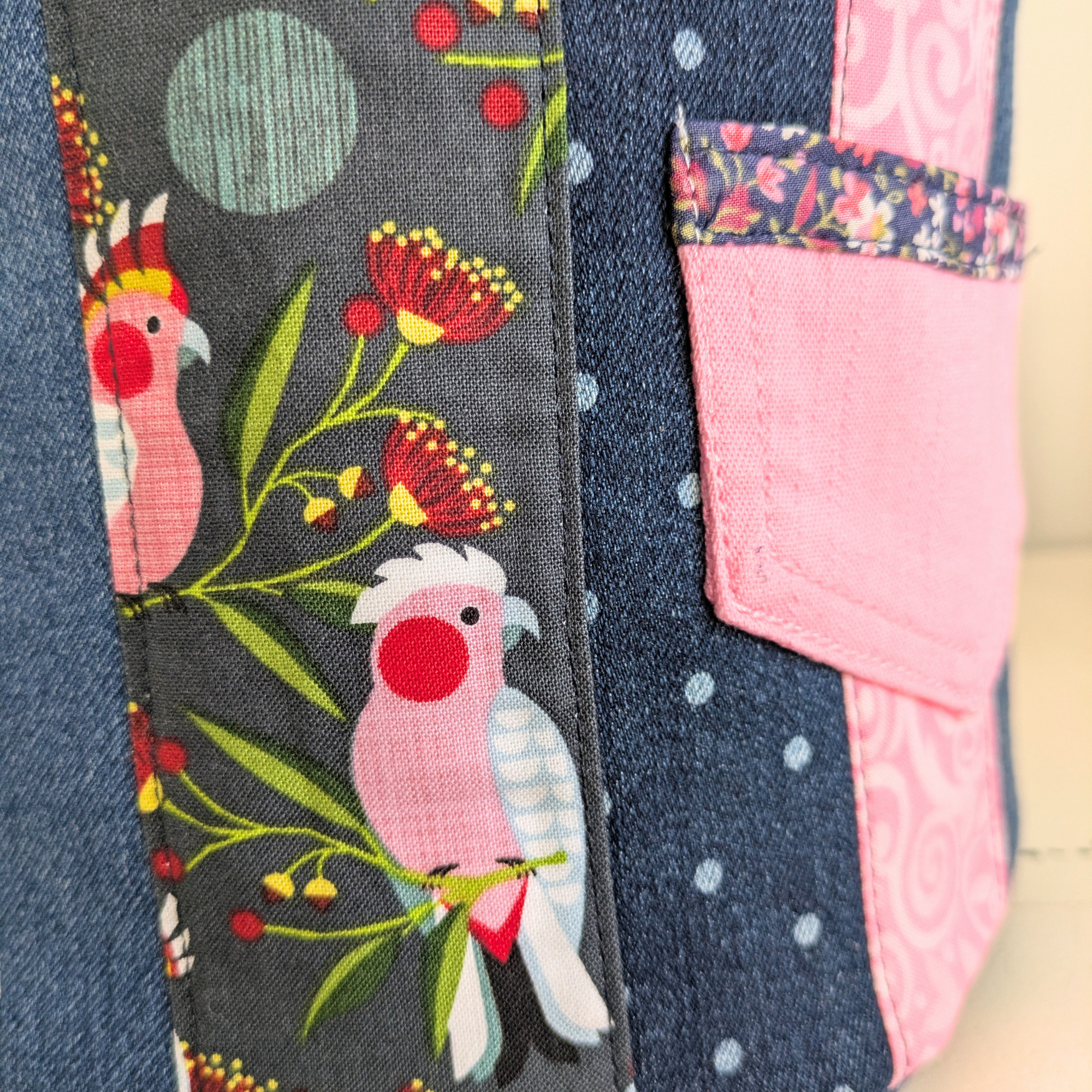 Upcycled Denim, Storage Basket, Australian Pink Galah