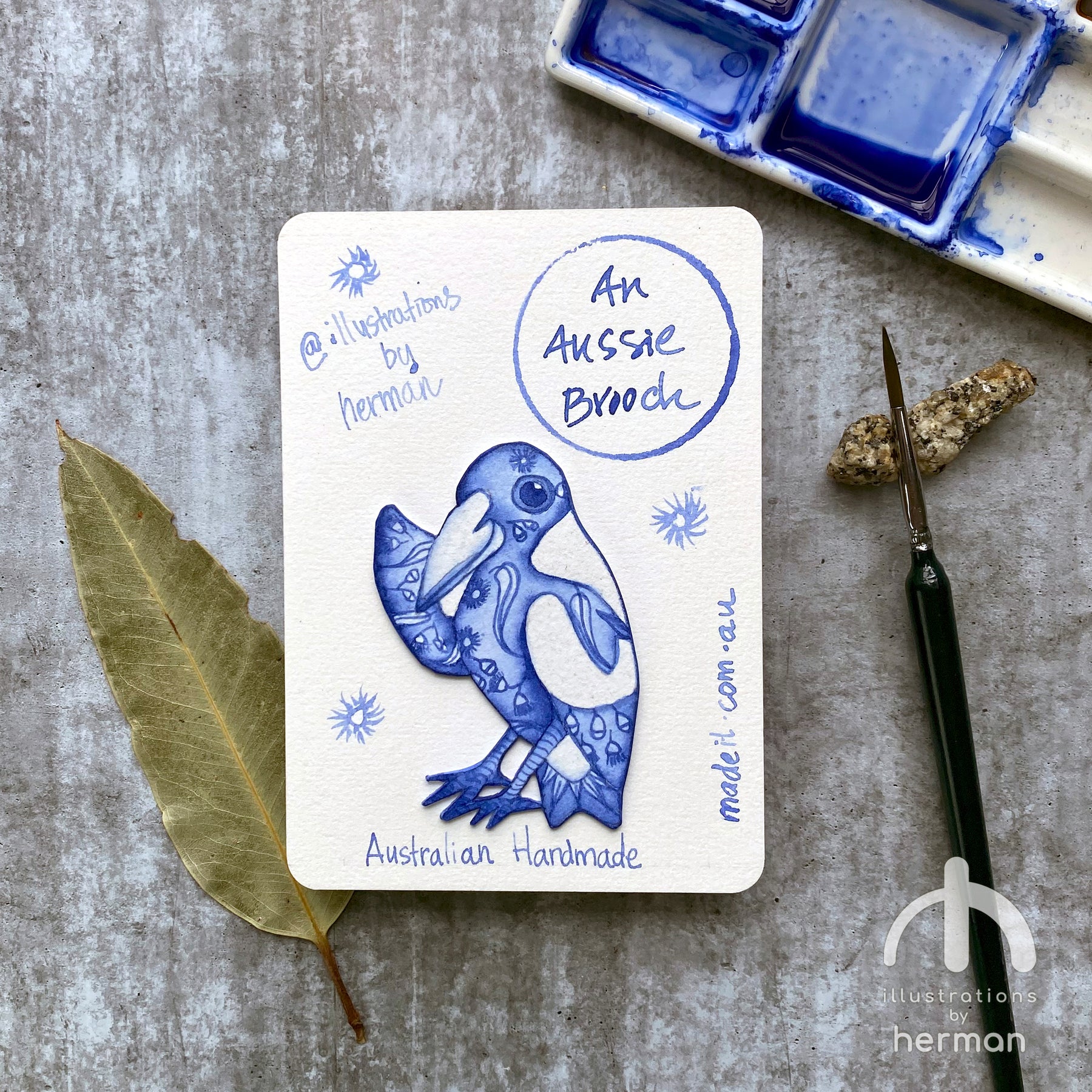 Australian Animal Brooch - Handpainted - Delft Inspired
