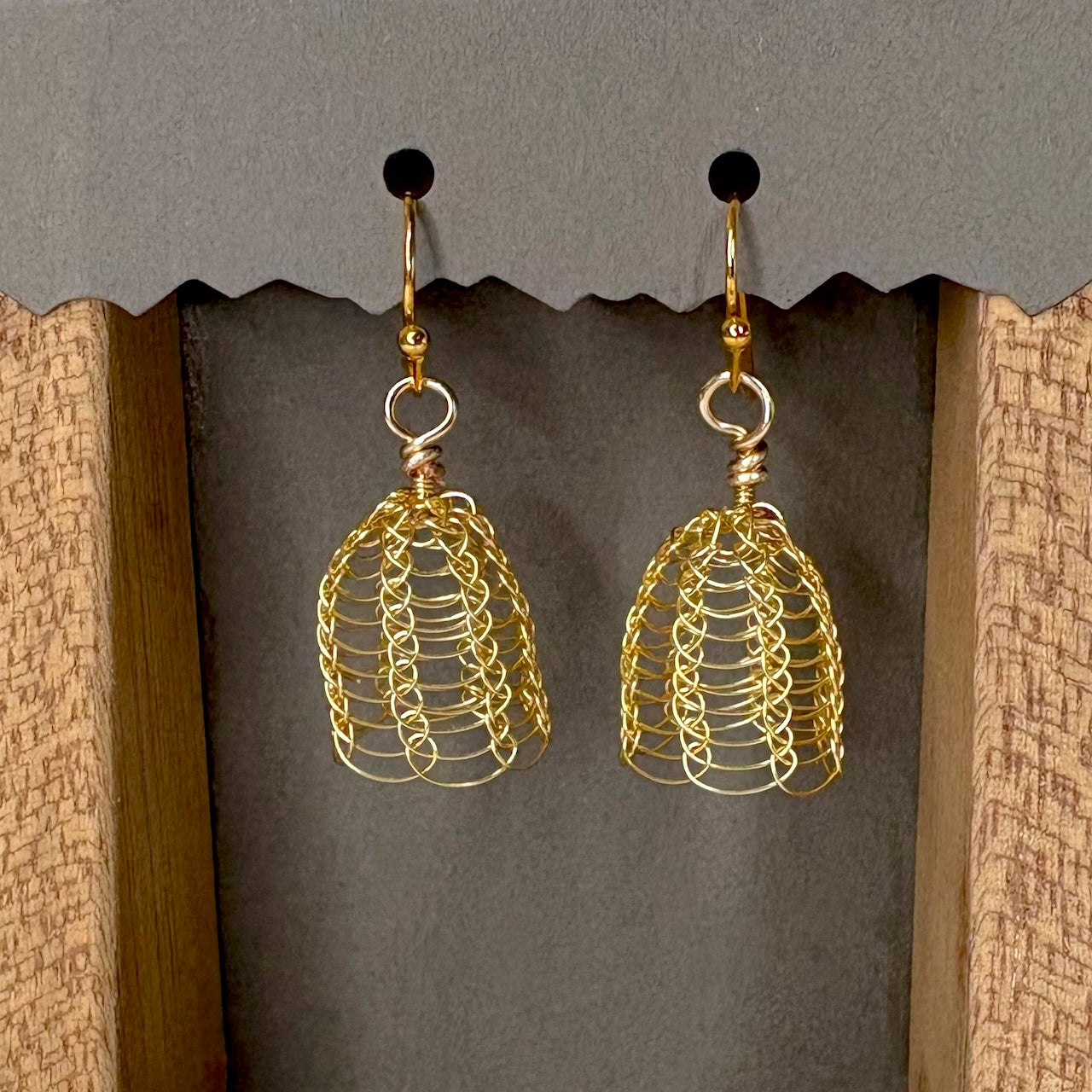 Knitted wire bell earrings