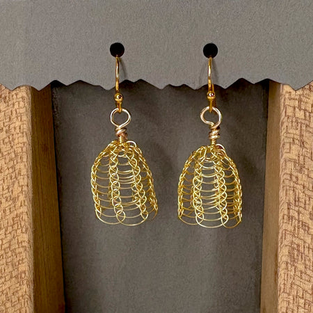Knitted wire bell earrings