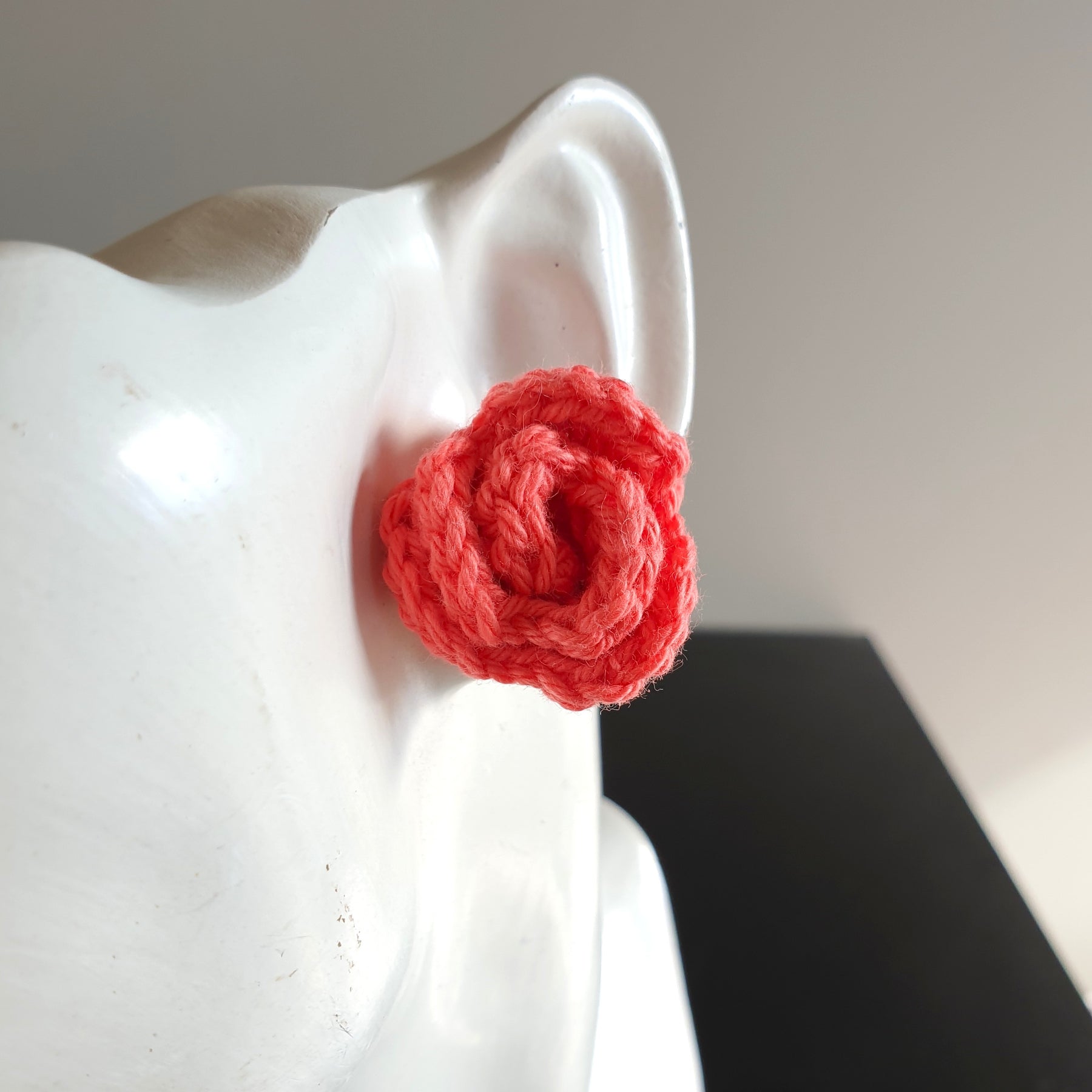 Small Hand Knitted Small Crochet Rose Flower Stud earrings : Red Pink Purple Brown Yellow Green