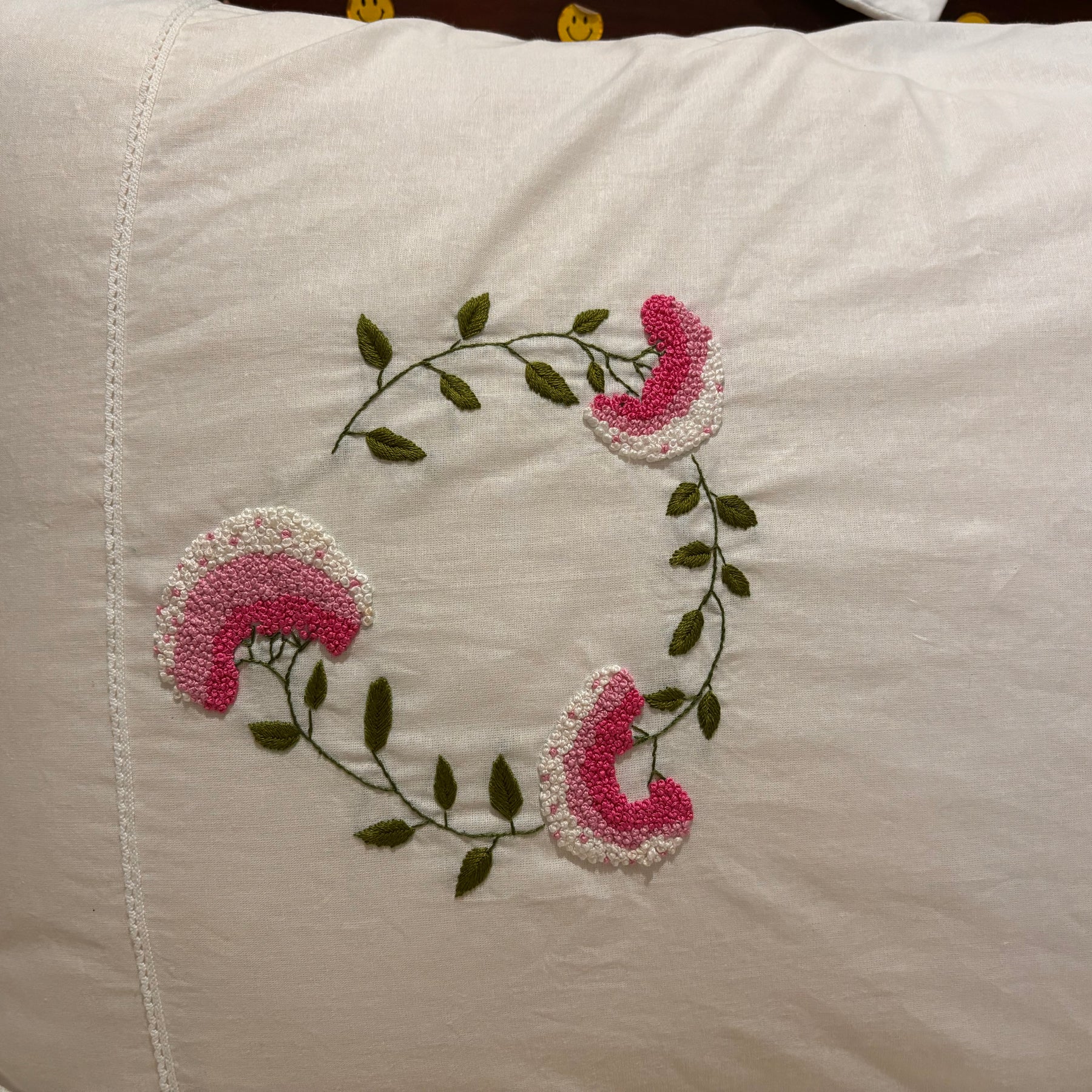 Set of 2 Hand Embroidered Floral Pillow Cases