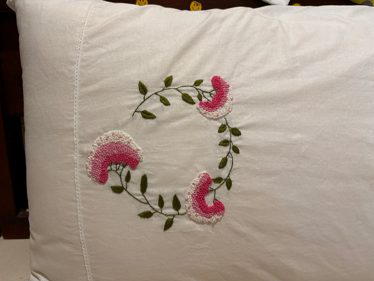 Set of 2 Hand Embroidered Floral Pillow Cases