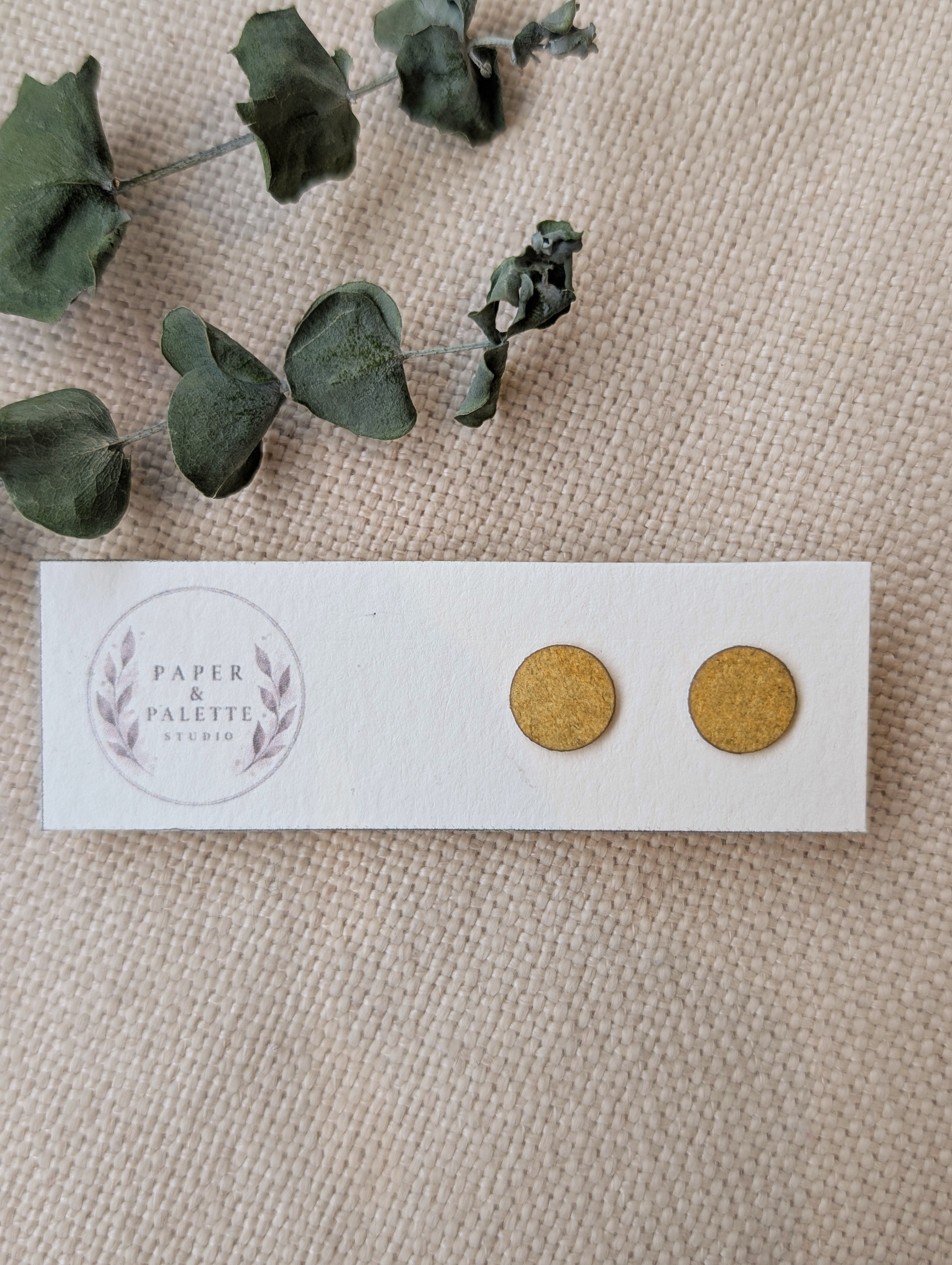 Eco Friendly Handmade Stud Earrings - Hand Painted Gold Watercolour Stud Earrings