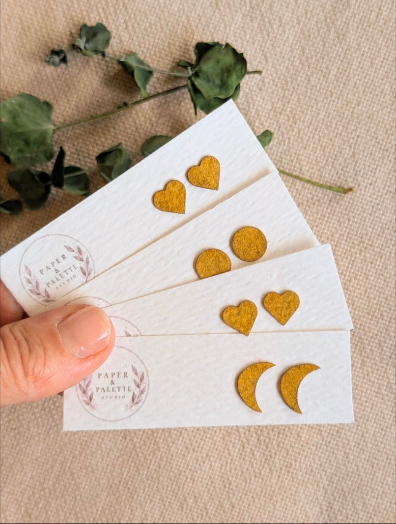 Eco Friendly Handmade Stud Earrings - Hand Painted Gold Watercolour Stud Earrings