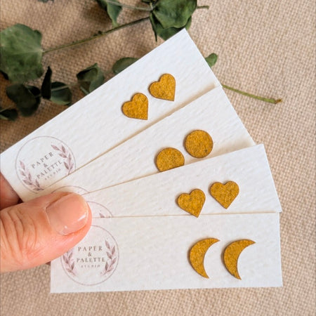 Eco Friendly Handmade Stud Earrings - Hand Painted Gold Watercolour Stud Earrings