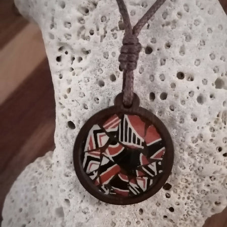 Dark Wood Shattered Eggshell Pendant with Adjustable Cord